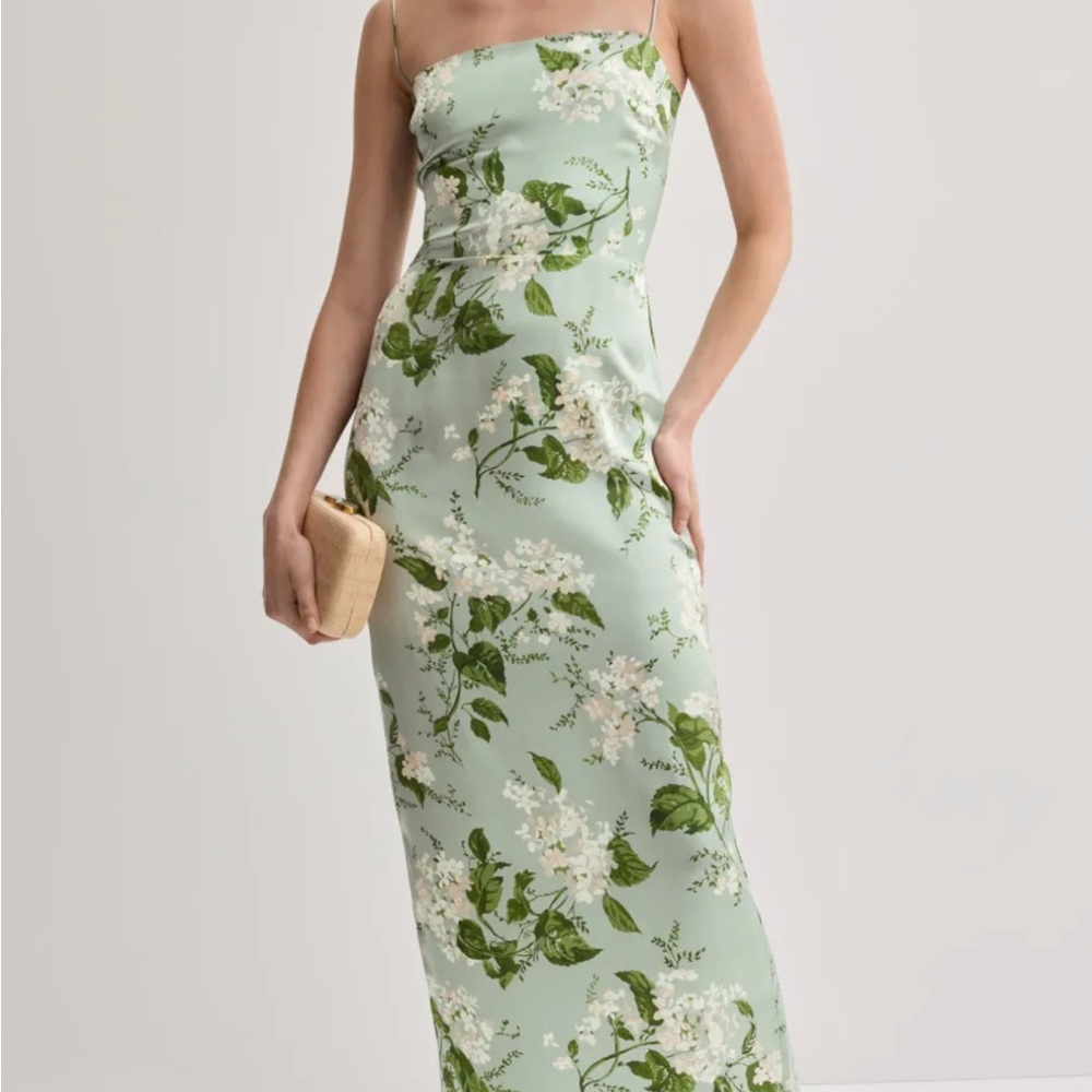 Reformation Mint Green Floral Strapless Slip Dress